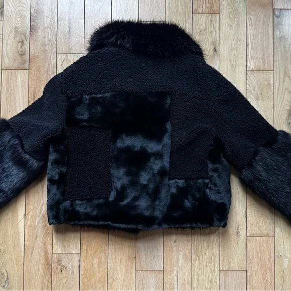 H&M Black Faux Fur Shawl Collar Cropped Jacket - Picture 2 of 4